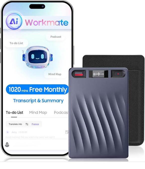 Note AI Voice Recorder, AI Note Taker for Meeting Lecture Call | Transcription & Summarize, Audio Recorder Support 150 Languages, Smart Noise Cancellation, Ultra-Slim, Case Included