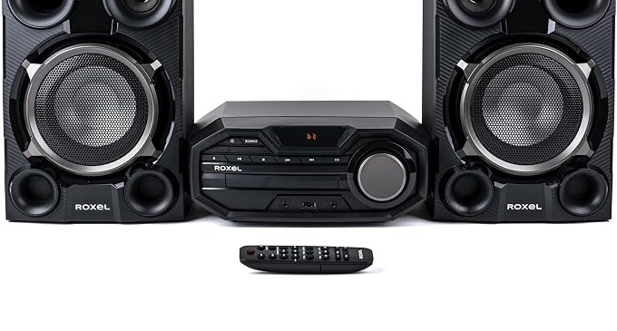 Roxel Road CD Player Mini Hi-Fi System, 100W Speakers, BT Streaming, USB MP3 Playback, FM Radio, CD/CD-R/RW Compatible, AUX-In, Headphone Socket, Remote Control, Carbon & Silver Finish (RCD-660)